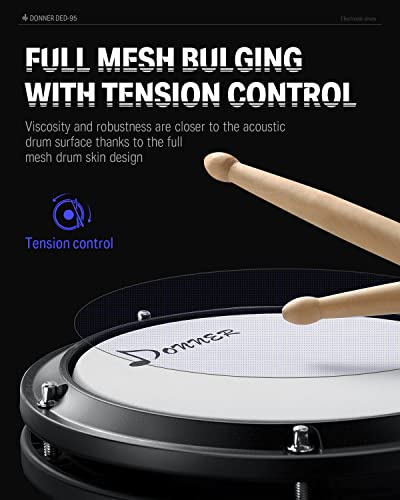 Donner Ded-95 Electric Drum Set, Electronic Drum Kit For Beginner With Kick Drum, 180 Sounds, Quiet Mesh Drum Set With Drum Throne, Sticks Headphone, And 40 Melodics Lessons #TOP3