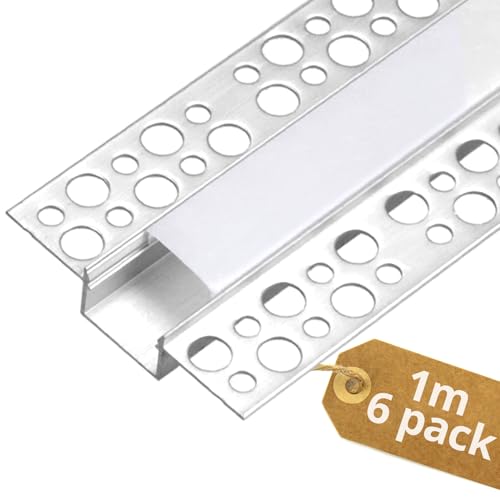 QWORK® 6 Pièces 1 m Profilé Alu pour Ruban LED Largeur Max 17mm, Profilé LED pour Plafonds et Murs en Cloison Sèche/Plâtre