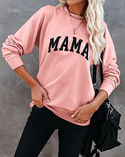 Image of Dressmine Womens Long Sleeve Mama Sweatshirts Fall Crew Neck Mom Shirts Cute Graphic Tees Pullover Hoodies