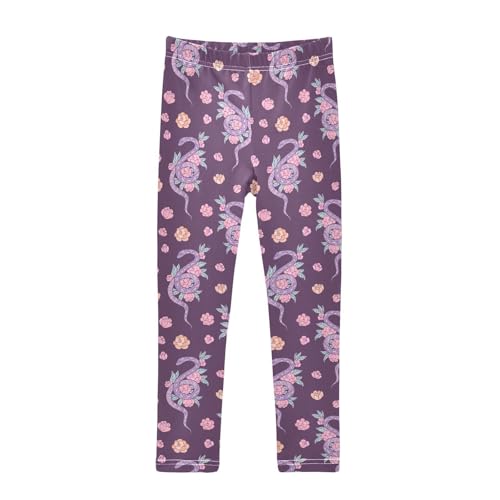 CaTaKu Girls Leggings Snakes Cute Flowers Leggings for Girls Kids Athletic Workout Yoga Pants Size 4-10T