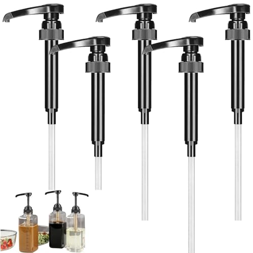 Sirup Pumpspender Wiederverwendbar Pumpaufsatz Dosierpumpe Flaschen Sirup Spender für Heimküchen und Cafés（5 Stück, Schwarz）