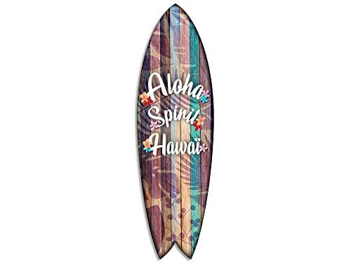 DECLINA, Planche de Surf Décorative, Décoration murale, impression sur aluminium, Planche de surf déco Aloha Hawaï design Stimell Illustration, 100x30 cm
