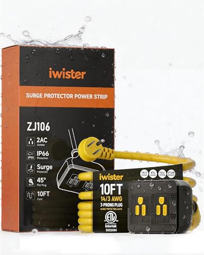 Image of Outdoor Extension Cord, 10 Ft Outdoor Power Strip with Surge Protector, 1875W /15A, IP66 Waterproof, Heavy Duty Extension Cord with Multiple Outlets for Patio, Garden, Pool, RV