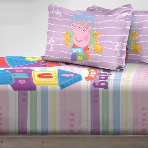 Image of Sassoon Peppa Pig Fun Digital Printed 100% Cotton Bedsheet with 2 Pillow Covers in 300TC