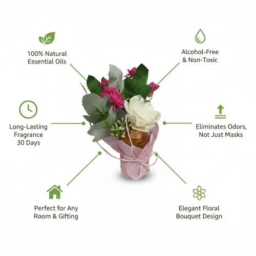 Image of French Vanilla Flower Diffuser with Artificial Flower Bouquet | Long Lasting Home Fragrance | Decorative Flowers for Living Room, Bedroom & Office | Premium Gift for Housewarming & Occasions