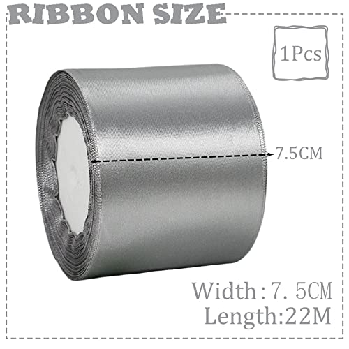 75mm Wide Thick Silver Ribbon for Gift Wrapping,22m 3Inch Large Fabric Satin Ribbon Silver Bow for Gift Wrapping,Ribbons for Crafting,Hair,Bouquets,Wedding,Car,Presents,Cake,Christmas Decorations - Image 2