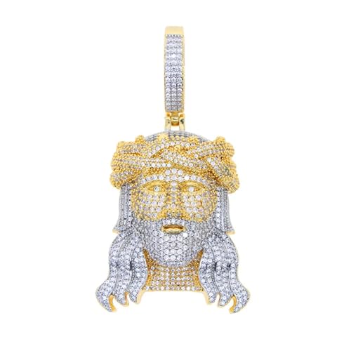 925 Sterling Silver Religious Jesus Head Necklace Jesus Head Pendant with Chain Head Face Christian Jewelry Jesus Piece Chain Jesus Pendant Necklace Faith Jewelry Hip Hop Face Charm for Women and Men (Rope Chain 24 Inch Gold Color)