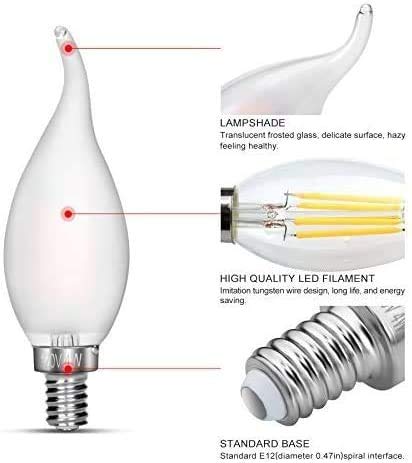 Carrybc Led Candelabra Bulb 40W Equivalent 450Lm 4000K Daylight White E12 Base Led Filament Light Bulbs, C35 Candle Flame Tip Frosted Glass Chandelier Bulbs Dimmable 12Pcs #TOP4