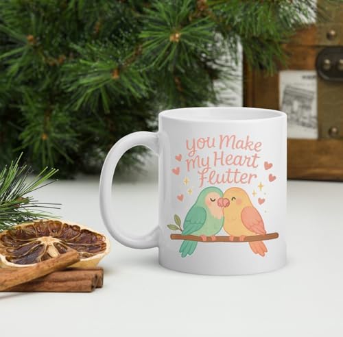 Cute Lovebirds Mug - You Make My Heart Flutter Romantic