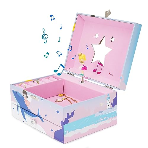 Hamopy Spinning Princess Jewelry Box For Girls,Kids Jewelry Box-Swan Lake Tune,Little Girls Jewelry Box With Pearl Handle,Child Jewelry Box,Kids Bedroom Decor,Birthday Gift #TOP1