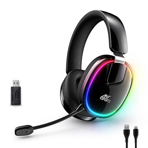 Image of Ant Esports Stealth 30 Tri-Mode Wireless Gaming Headset |Bluetooth 5.4 | 2.4GHz | Wired|50mm Drivers Detachable Mic 1200mAh Battery Durable Frame Over Ear Headphone PC PS5 PS4 Xbox Mobile Laptop Black