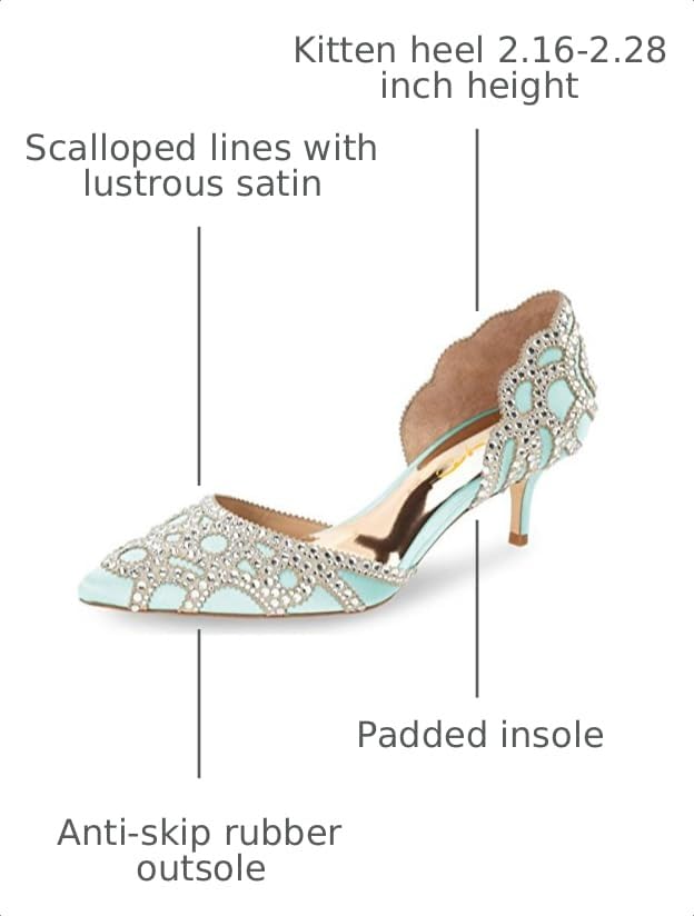 Image of XYD Women's Pumps, Elegant Pointed Toe, D'Orsay Kitten Low Heels, Rhinestone Studs, Slip-On Satin Shoes for Wedding