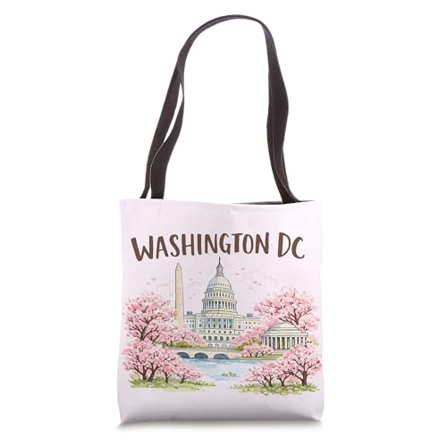 Washington DC Cherry Blossoms Landmark Art Souvenir Travel Tote Bag