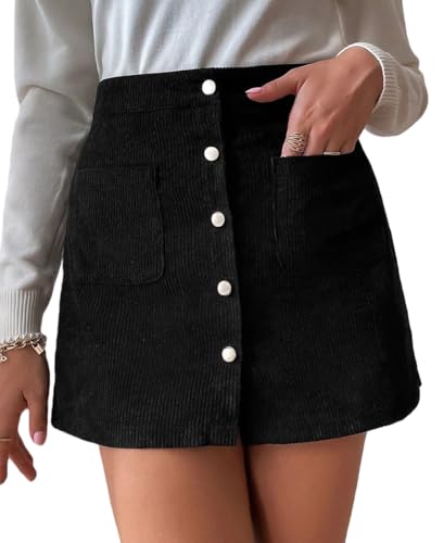 Cozyan Mini Jupe Cotelé Taille Haute Courte Femme Automne Hiver Vintage Coupe Ajustée Élégant A-Ligne Mini Jupe Courte avec Taille éLastique Femme...