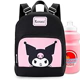 Kuromi Conjunto de mini mochila para crianças – Mochila Kuromi de lona de 25,4 cm com bolso frontal e garrafa de água | Pacote de mochila Hello Kitty and Friends, Multicor, Kuromi Mini Backpack, Mini