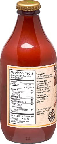 Papa Vince Pasta Tomato Sauce: Low Acid Garlic-Free Formula, Low Sodium, No Onion No Added Sugars. Non-GMO Gluten Free. Organic Cherry Tomatoes made in Sicily Italy. Small Batch. Exceptional Taste
