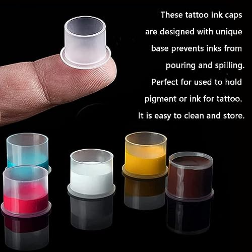 Image of Tattoo Ink Caps with Base, Urknall 300pcs Ink Cups Plastic Ink Caps Disposable Ink Cups Caps for Tattoo Ink Tattoo Supplies