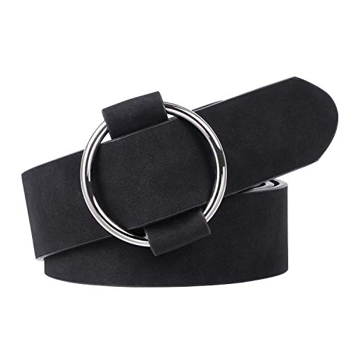 Women's Suede Genuine Leather Belt Fashion Waist Belt with Silver Buckle for Jeans