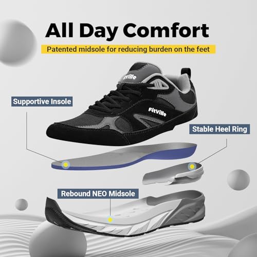 FitVille Wide Walking Shoes for Men Extra Wide Width Sneakers with Arch Support for Flat Feet Heel Pain Relief Plantar Fasciitis - Rebound NEO V13