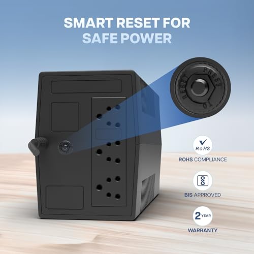 Image of Geonix UPS 1000VA / 600W - BIS Approved Uninterruptible Power Supply for Desktop PCs | Automatic Voltage Regulator, Auto Restart, Cold Start Function - Black