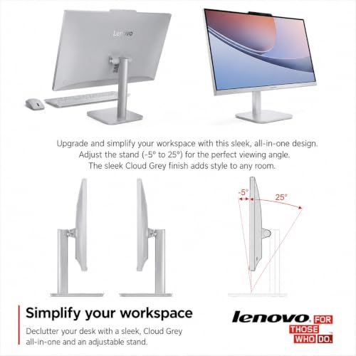 Image of Lenovo 24 inch FHD All-in-One Desktop Computer, Intel Core i3 CPU (8 Cores), 8GB RAM, 512GB PCIe SSD, WiFi 6, Bluetooth 5.2, HDMI, RJ-45 Ethernet, USB, Microsoft Copilot AI, KB&Mouse, Windows 11 Pro