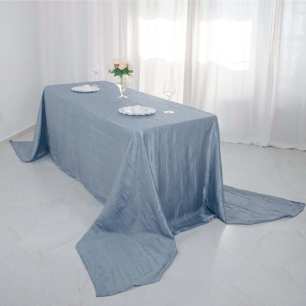 TABLECLOTHSFACTORY - Mantel rectangular de tafetán arrugado de acordeón azul polvoriento, perfecto para ceremonias de boda, fiestas, ocasiones de