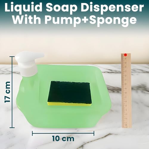 Image of Zuku Liquid Soap Dispenser for Kitchen Dishwash Liquid Soap Dispenser for Kitchen Sink Dish Washer Box Kitchen Dispenser Liquid with Free Sponge(Green)