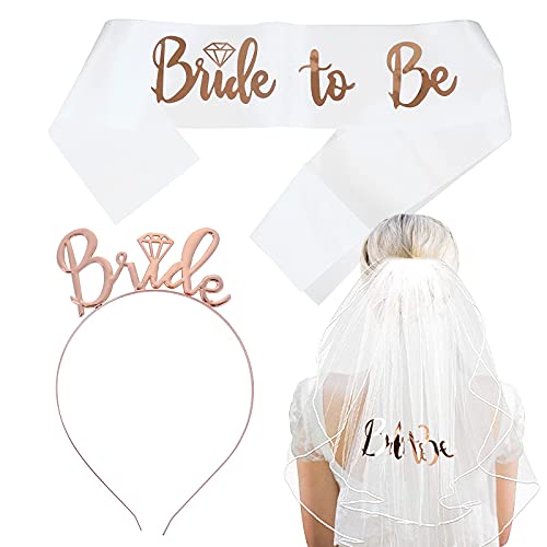 ASTER Bride to Be Set, Bachelorette Party Supplies ridal Shower Decoration Accessories Bride to Be Sash, Bridal Tiara, Veil and Bride Tribe Flash Tattoos