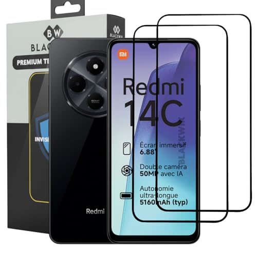 Image of Blackwik Tempered Glass Screen Protector for Xiaomi Redmi 14C / Redmi A4 / Poco C75 with Edge-To-Edge Protector Coverage | Easy Installation Kit (Black) (Pack Of 2)