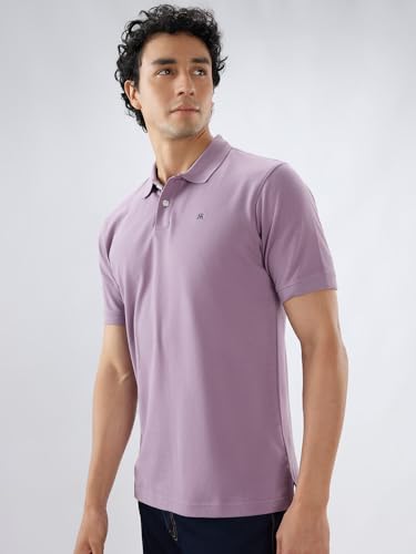 Image of Raymond Men Slim Fit Solid Pattern Pure Cotton Half Sleeve Polo Neck Casual T-Shirt