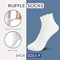 Hstyle Ruffle Socks Women, 6 Pairs of White Breathable Cool Ankle Socks — image 4