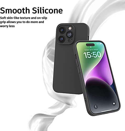 Image of Elzzi Microfiber Square Candy Case Compatible for iPhone 14 PRO MAX, Shockproof Slim Back Cover Gel Rubber Liquid Silicone Case - Black