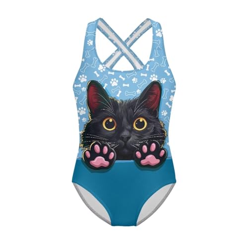 Image of Girls One Piece Swimsuits Teens Sleeveless Back Cross Strap Bathing Suit Kids Quick Dry Cute Beach Swimwear(5-14)