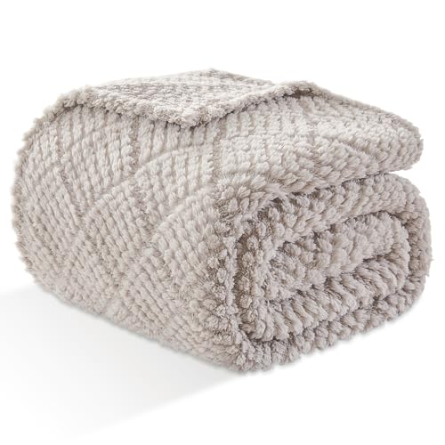 Image of EMME Fleece Blanket, 3D Jacquard Throw Blanket for Couch and Bed, Soft Cozy and Fluffy Blankets Lightweight Luxury Flannel with Waffle Design (Grey, 50 inch x 60 inch)