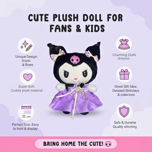 Image of Tickles Cute Anime Doll Soft Stuffed Plush Cartoon Character Toy for Kids Boys & Girls Birthday Gift (Color: Purple & Black Size: 35 cm)