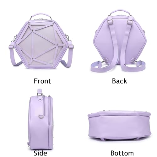 Image of Hexagonal PU Ita Backpack, Clear Pin Window Crossbody Purse for Anime Fans | Convertible Straps, Ample Room For Comic Meets & Daily Trips
