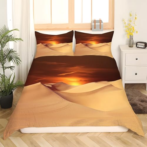 Housse de couette microfibre douce 240x260 fermeture éclair motif désert chaud