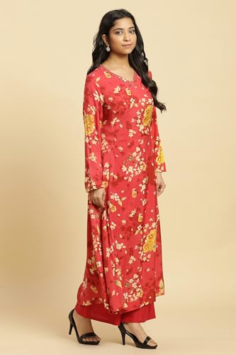 Image of W for Woman Women's Viscose Regular Fit Floral Printed Flared Regular Kurta