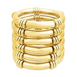 YBMYCM 5PCS Gold Chunky Bangles Bracelets for Women Plated Stackable Layered Curved Bamboo Tube Stretch Bracelets Bangle Gift Jewelry