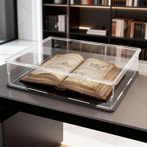 HOPEME Book Display Case Clear Book Protector Case, Acrylic Display Cover Case for Books, Stamps, Coins, Cards, Photos, Album, Jewellery and Collectibles 13 (L) × 10 (W) × 3 (H) inch