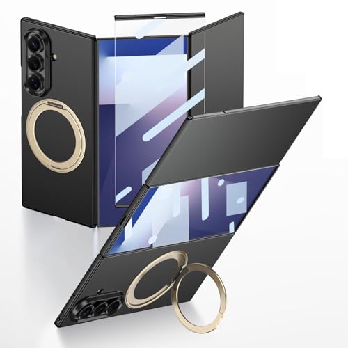 Galaxy Z TriFold�p�̌y�ʂŒ����^�̑ϏՌ����P�[�X�ŁA�X�N���[���v���e�N�^�[�Ɖ�]����Finger Ring�z���_�[����������Ă��܂� (�u���b�N)