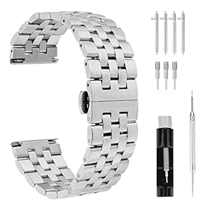 cobee Thick Stainless Steel Watch Bands, Heavy Duty Linked Metal Polished Watch Straps with Butterfly Clasp Quick Release Solid Steel Watchband 20mm 22mm Lug Width Compatible with Men Women