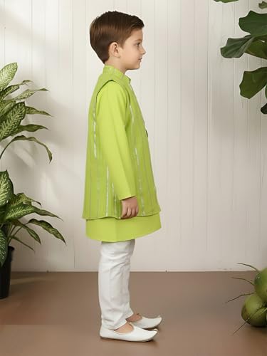 Image of POLKA TOTS Boys Cotton Ethnic Kurta Pajama Set with Attached Koti | Ethnic Motif Wear Kids Kurta Pyjama for Boys & Toddlers | Traditional Dress for Weddings & Festivals | Festive Jubba Set for Babies
