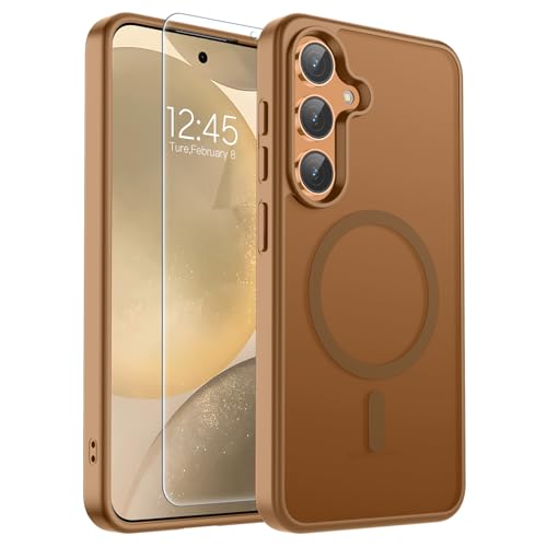 Image of SUPFINE Magnetic for Samsung Galaxy S24 Plus Case / S25 Plus Case with Screen Protector, (Built-in Magnets) (Military Grade Drop Protection) Slim Translucent Shockproof Phone Case,Brown