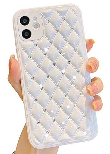 KERZZIL Cute Compatible with iPhone 11 Diamond Case, Luxury Sparkle Bling Glitter Rhinestone Sturdy Hard PC Back + Soft TPU Edge Protective Phone Cases(White)