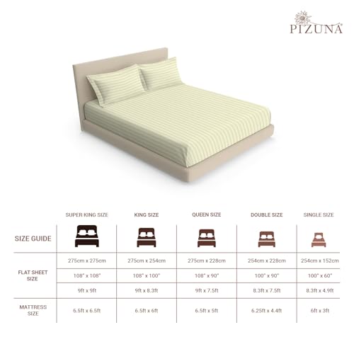 Image of Pizuna 100% Cotton Bedsheet Super King Size with 2 Pillow Covers, 300 Thread Count Long Staple Cotton, Stripes Pattern Flat Bed Sheet 108X108 Inch for Superking Bed, Cream