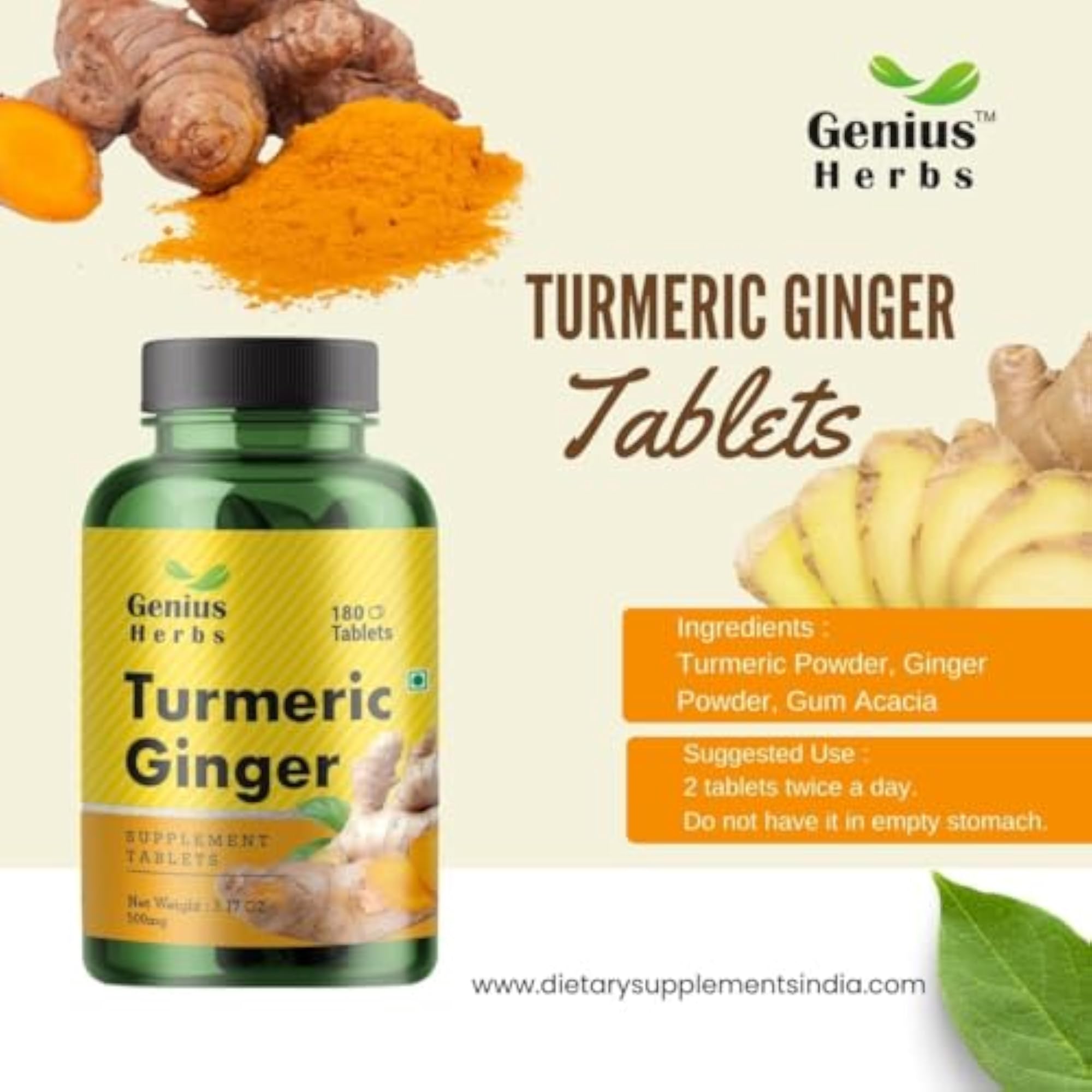 Turmeric Ginger Tablets 1000 mg Antioxidant 180 Count