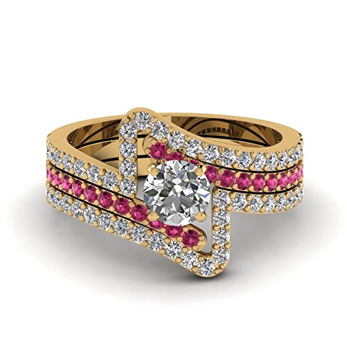Trio de bagues de mariage en diamants ronds à porter au quotidien