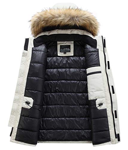YYZYY Herren Winterjacke Pelzkragen Mit Kapuze Warme Winter Mäntel Jacken Fell Pelzmantel Winterparka Übergangsjacke Abnehmbare Kapuze (Weiß,M)