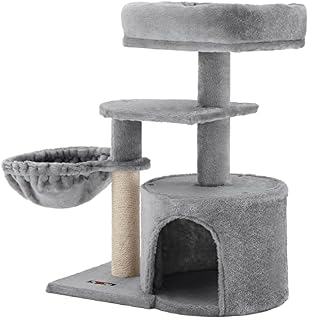 FEANDREA Cat Tree, Small Cat Tower, Kitten Scratching Post, Light Grey PCT59W